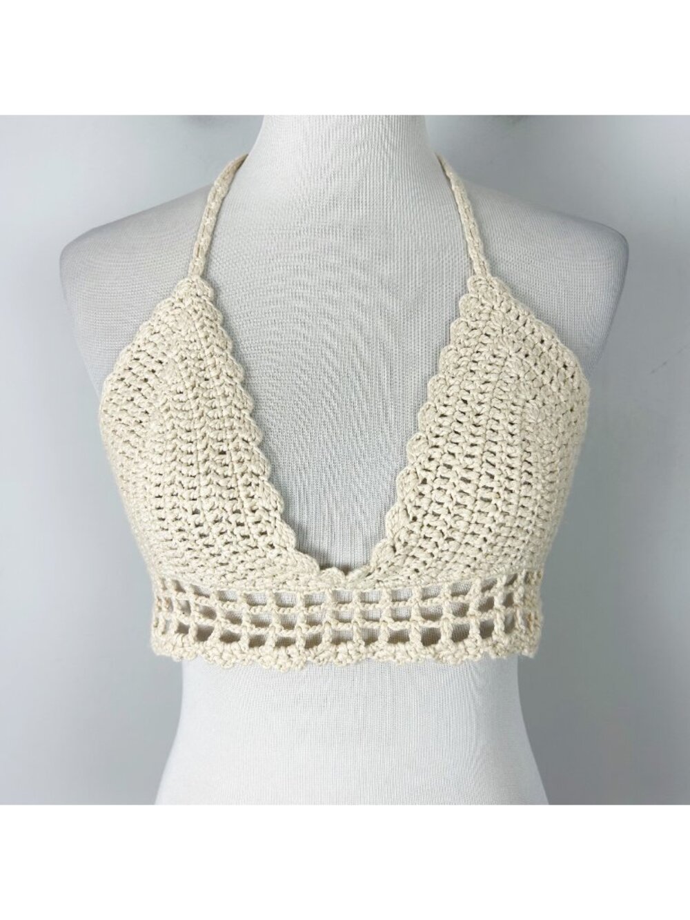 Unbranded Cream Crochet Bra Top Boho Festival Hippie Size Small